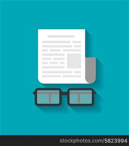 Illustration Flat Icon of Paper Business Document and Eyeglasses, Modern Style - Vector