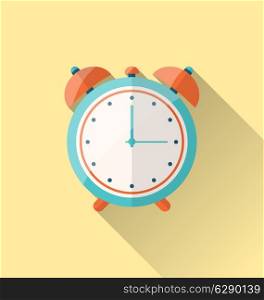 Illustration flat icon of retro alarm-clock with long shadow - vector