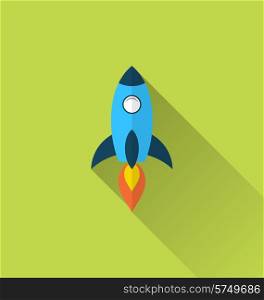 Illustration flat icon of rocket with long shadow style - vector