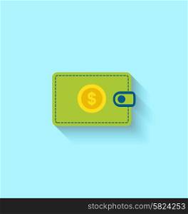 Illustration Flat Icon of Wallet with Long Shadow, Modern Style - Vector