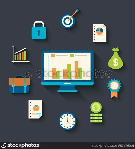 Illustration flat icons concepts for business, finance, strategic management, investment - vector