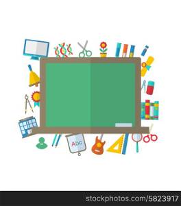 Illustration Flat Icons of Blackboard and other Elements and Objects for High School - Vector