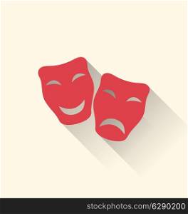 Illustration flat icons of comedy and tragedy masks for Carnival or theatre - vector