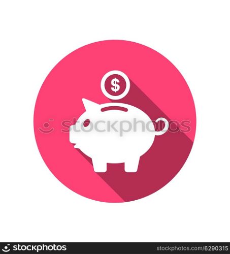 Illustration flat icons of piggy bank concept, long shadow style - vector