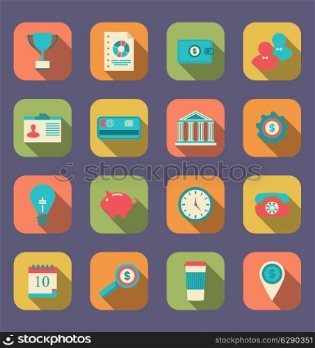 Illustration flat icons of web design objects, business, office and marketing items, modern style with long shadow - vector