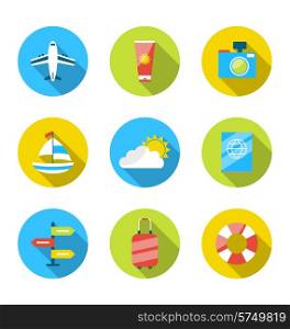 Illustration flat modern set icons of traveling, planning summer vacation, tourism and journey objects - vector