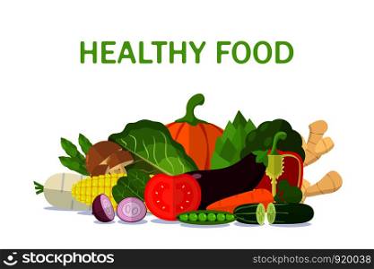 Illustration Flat Vegetable minimal style isolated on white background , Healthy food vector , raw materials for cooking , organic vegetable