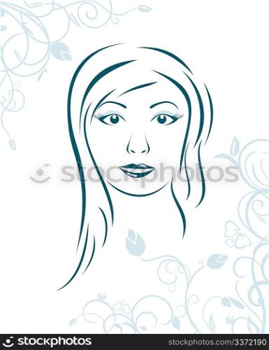 Illustration floral background with girl face - vector