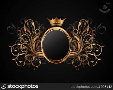 Illustration floral frame with heraldic crown - vector