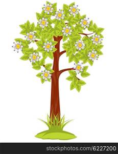 Illustration flowering tree on white background is insulated