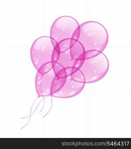 Illustration flying pink balloons isolated on white background - vector