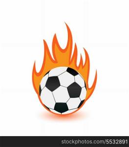 Illustration football balls in orange fire flames - vector