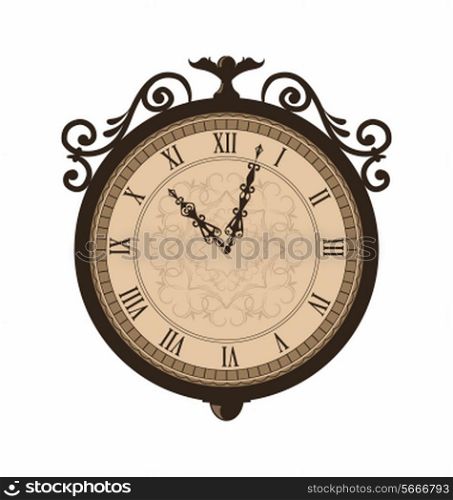 Illustration forging retro clock with vignette arrows, isolated on white background - vector