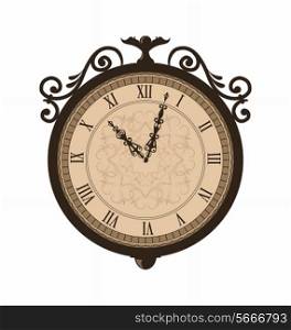 Illustration forging retro clock with vignette arrows, isolated on white background - vector
