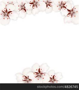 Illustration Frame with Sakura Flowers Blossom, Floral Banner for Springtime - Vector