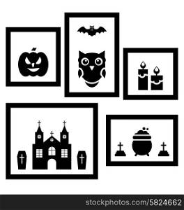 Illustration Frames with Halloween Traditional Symbols, Isolated on White Background - Vector