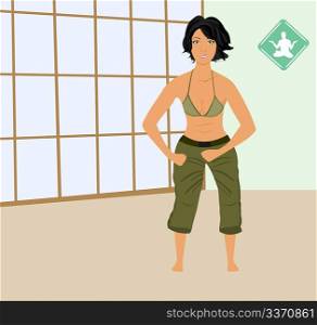 Illustration girl exercises in gym - vector