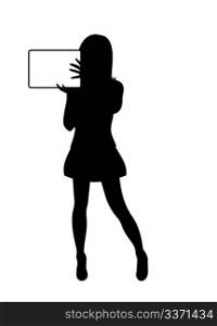 Illustration girl silhouette with banner isolated - vector