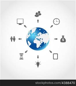 Illustration global internet communication, set business pictograms - vector