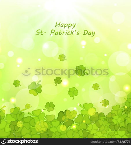 Illustration Glowing Background with Clovers for St. Patrick&rsquo;s Day - Vector