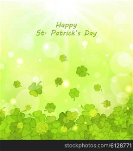Illustration Glowing Background with Clovers for St. Patrick&rsquo;s Day - Vector