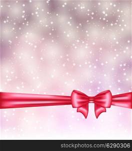 Illustration glowing background with gift bow ribbon - vector