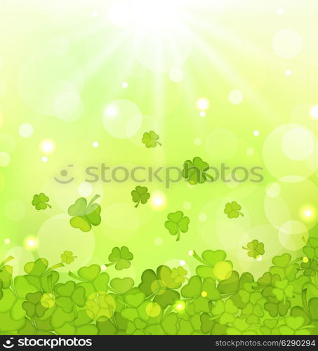 Illustration glowing background with shamrocks for St. Patrick&rsquo;s Day - vector