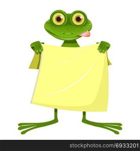 Illustration Goggle-eyed Frog with a Yellow Towel on a White Background