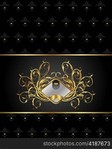 Illustration gold floral packing with heraldic element - vector
