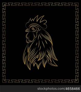 Illustration Golden Cock, Chinese Calendar Symbol of 2017 Year. Happy New Year Poster - Vector