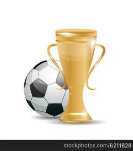 Illustration Golden Cup with Football Ball. Objects Isolated on White Background - Vector. Golden Cup with Football Ball