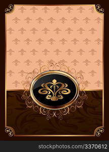 Illustration golden ornate frame with emblem - vector