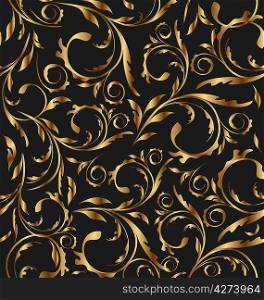 Illustration golden seamless floral background, pattern for continuous replicate - vector