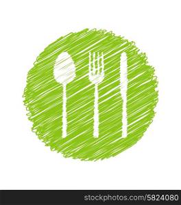 Illustration Green Vegetarian Restaurant Sign with Cutlery - Vector