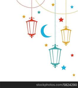 Illustration Greeting Card for Ramadan Kareem with Lamps - Vector. Greeting Card for Ramadan Kareem with Lamps