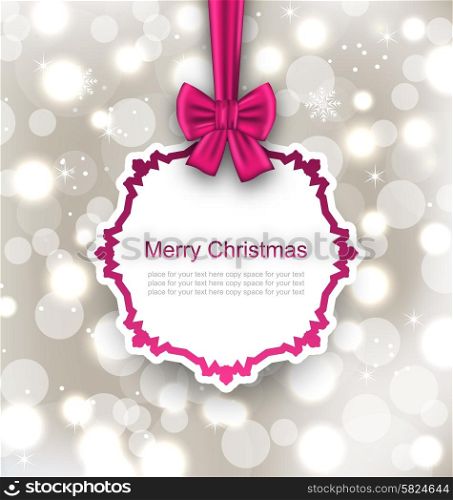 Illustration Greeting Card with Bow Ribbon on Light Background - Vector