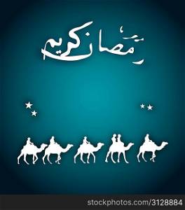 Illustration greeting card with caravan camels - vector