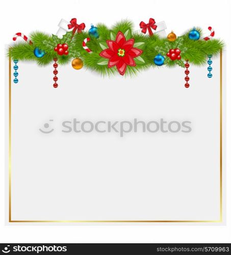 Illustration greeting card with traditional Christmas elements - vector