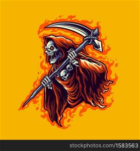 illustration grim reaper cartoon vector for merchandise sticker and clothing line brands