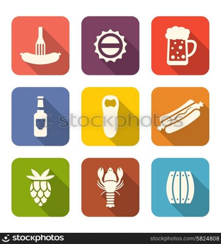 Illustration Group Minimal Colorful Icons of Beers and Snacks - Vector