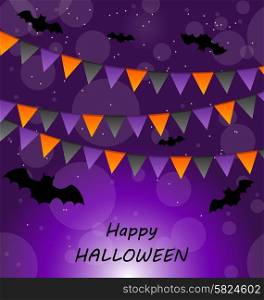 Illustration Halloween Background with Buntings and Bats - vector