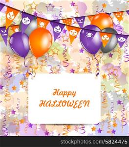Illustration Halloween Decoration (Bunting Pennants, Balloons) with Celebration Card - Vector