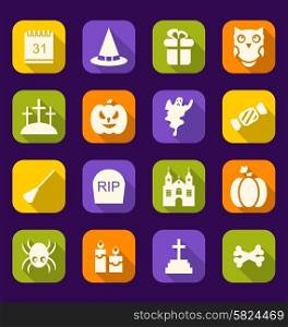 Illustration Halloween Flat Icons with Long Shadows - Vector