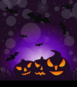 Illustration Halloween ominous pumpkins on moonlight background - vector