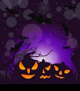 Illustration Halloween scary pumpkins, outdoor background - vector