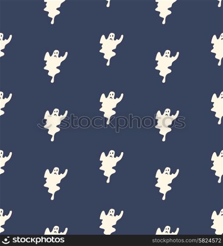 Illustration Halloween Seamless Pattern with Ghosts - Vector