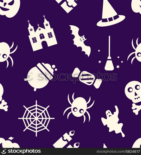 Illustration Halloween Seamless Pattern with Traditional Elements - Vector