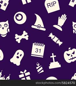 Illustration Halloween Seamless Pattern with Traditional Symbols - Vector