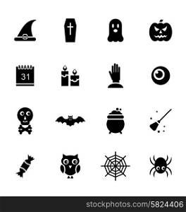 Illustration Halloween Traditional Icons, Black Silhouettes Isolated on White Background - Vector