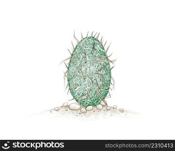 Illustration Hand Drawn Sketch of Oreocereus Trollii or Old Man of The Andes Cactus. A Succulent Plants with Sharp Thorns for Garden Decoration. 